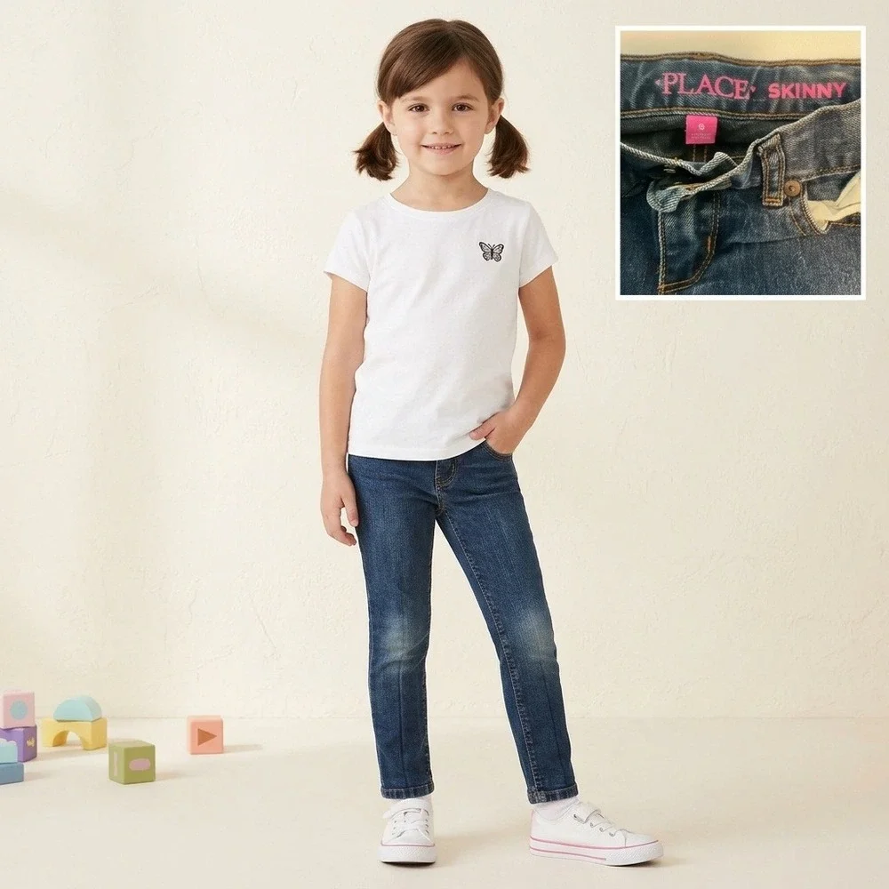 Children's Place Skinny Jeans Girls 6 Blue Excellent Denim Adjustable Waist